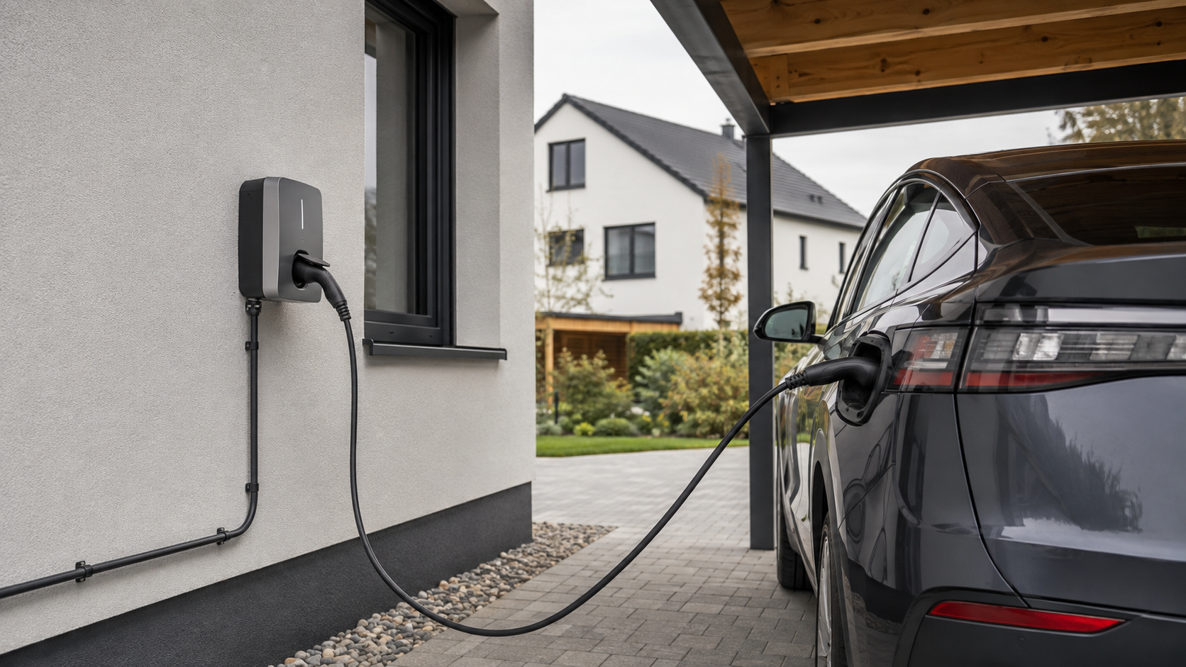 Wallbox an einem privaten Stellplatz mit Elektroauto